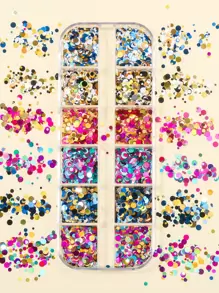 1 caixa redonda de lantejoulas para decoração de unhas faça você mesmo, pingentes para unhas, joias para unhas, suprimentos para unhas