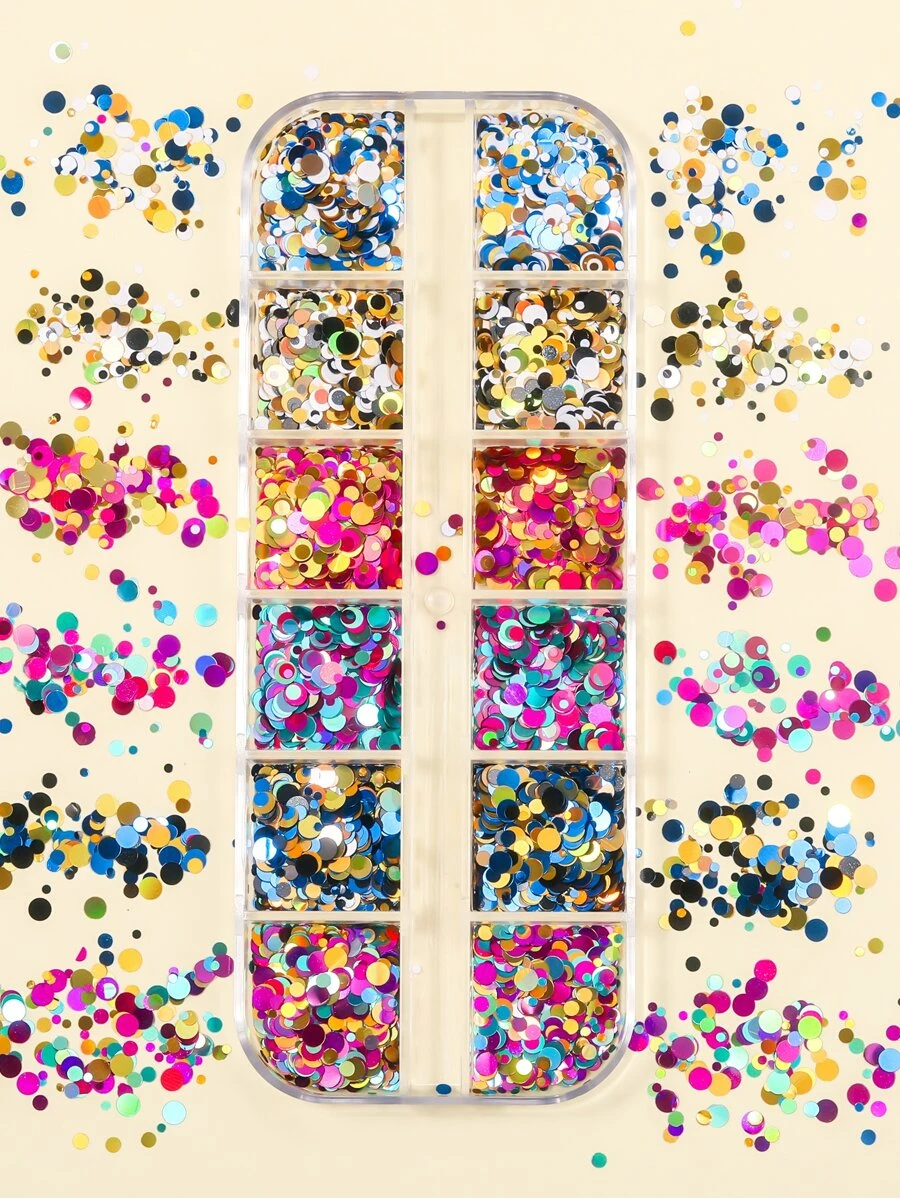 1 caixa redonda de lantejoulas para decoração de unhas faça você mesmo, pingentes para unhas, joias para unhas, suprimentos para unhas