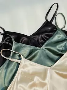 Conjunto de pijama de 3 piezas con top tipo camiseta y pantalones cortos lisos