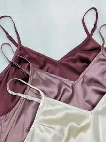 SilkySpell 3pcs Solid Cami Top & Shorts PJ Set / Pajama Set - Multicolor - View 3