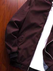 Manfinity Homme 男士拉鏈開襟不帶T恤飛行員夾克 - 酒紅色 - 查看 3