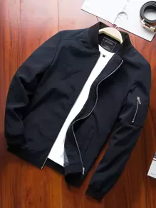 Calvornis Men Zip Up Bomber Jacket Without Tee - Navy Blue - View 1
