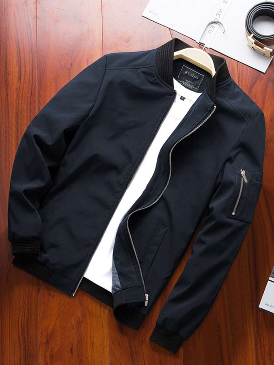 Calvornis Men Zip Up Bomber Jacket Without Tee - Navy Blue - View 1