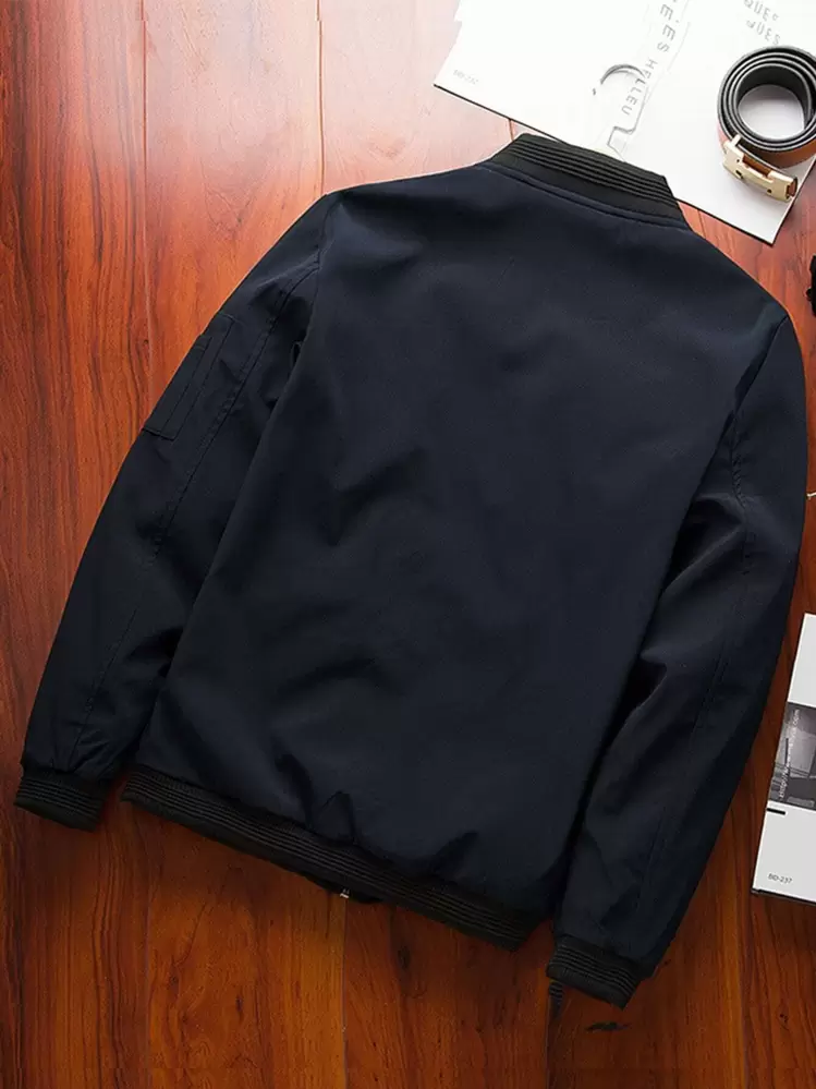 Manfinity Homme Hombres Cazadora tipo bomber con cremallera sin camiseta - Azul Marino - Añade 2