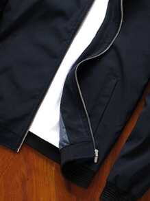 Manfinity Homme Men Zip Up Bomber Jacket Without Tee - Navy Blue - View 3