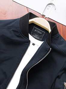 Calvornis Men Zip Up Bomber Jacket Without Tee - Navy Blue - View 4