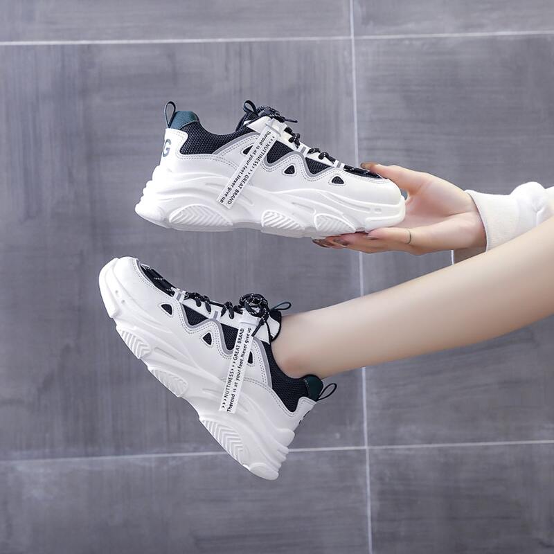 

Lace Up Front Mesh Panel Sneakers, Black and white