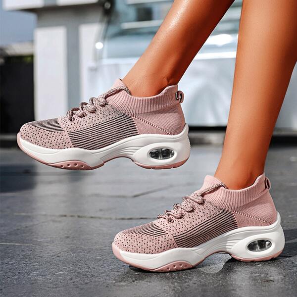 

Knit Detail Lace-up Front Chunky Trainers, Pink
