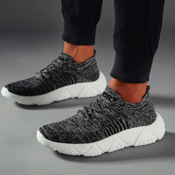 

Men Knit Detail Lace Up Design Slip On Sneakers, Grey