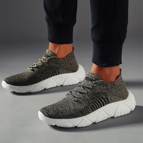 

Men Knit Detail Lace Up Design Slip On Sneakers, Khaki