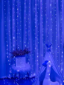 1入組200-LED 2*2米銅線簾燈，適用於生日派對裝飾、女孩房間、臥室、牆壁、聚會裝飾，配有電池盒，仙女簾燈 - 藍色 - 查看 4