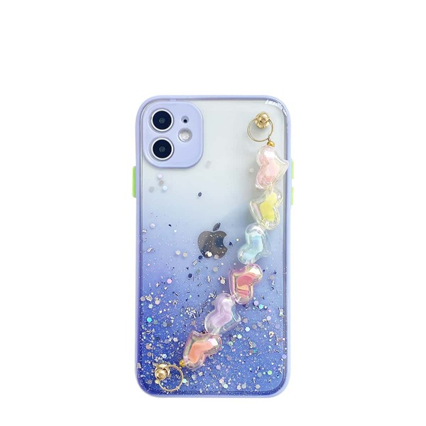 

Clear Glitter Phone Case With Heart Beaded Hand Strap, Purple