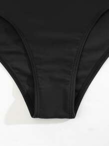 SHEIN Swim 渲染比基尼套裝，綁帶領口和高腰比基尼兩件式比基尼套裝 - 黑與白 - 查看 4