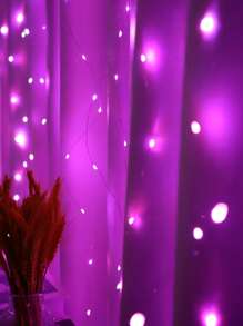 1入組200LED 2*2m銅線燈簾燈，適用於生日裝飾、房間裝飾、牆面裝飾、派對裝飾、電池盒童話燈簾燈 - 粉色 - 查看 5