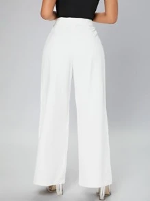 SHEIN PETITE Fold Pleated Wide Leg Trousers - White - View 2
