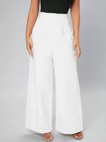 SHEIN PETITE Fold Pleated Wide Leg Trousers - White - View 4