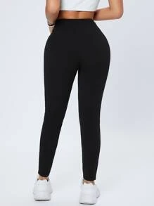 SHEIN PETITE Zip Fly Skinny Trousers - Black - View 2