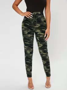 SHEIN PETITE Camo Print Skinny Trousers - Multicolor - View 1