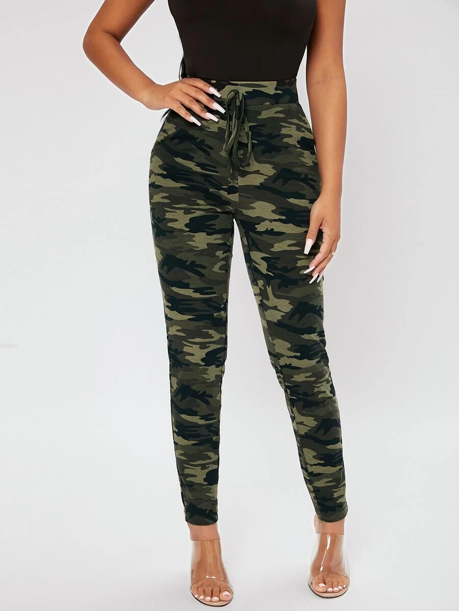 SHEIN PETITE Camo Print Skinny Trousers - Multicolor - View 1