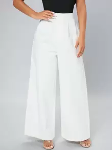 SHEIN PETITE Fold Pleated Wide Leg Trousers - White - View 5