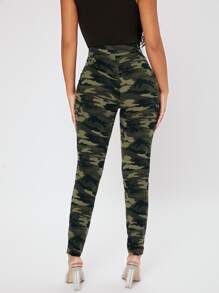 SHEIN PETITE Camo Print Skinny Trousers - Multicolor - View 2