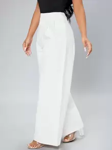 SHEIN PETITE Fold Pleated Wide Leg Trousers - White - View 6