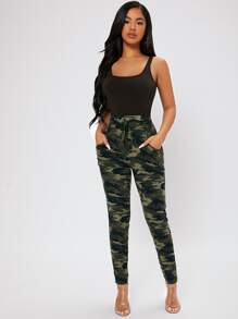 SHEIN PETITE Camo Print Skinny Trousers - Multicolor - View 3
