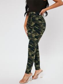 SHEIN PETITE Camo Print Skinny Trousers - Multicolor - View 4