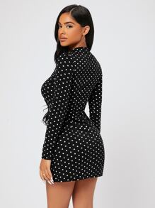 SHEIN PETITE Polka Dot Print Bodycon Dress - Black - View 2