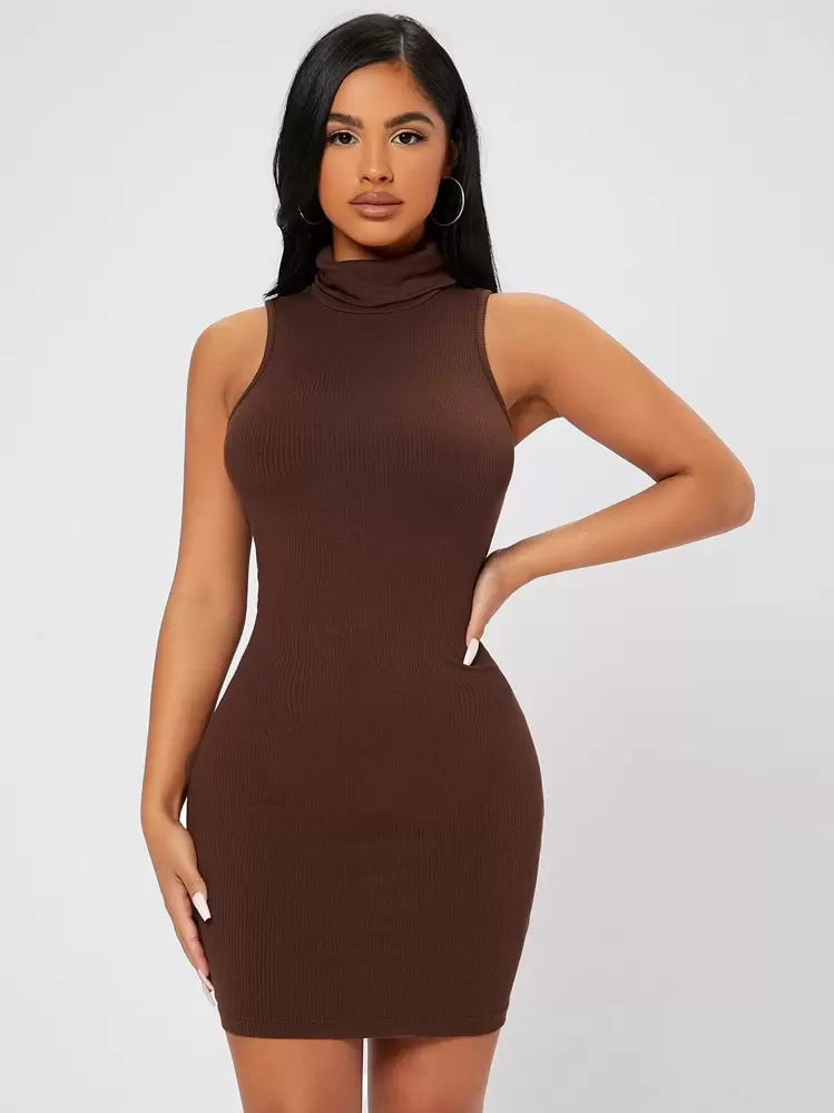 SHEIN PETITE Turtleneck Sleeveless Bodycon Dress | SHEIN USA