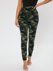 SHEIN PETITE Camo Print Skinny Trousers - Multicolor - View 5