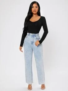 SHEIN PETITE V-neck Form Fitted Tee - Black - View 3