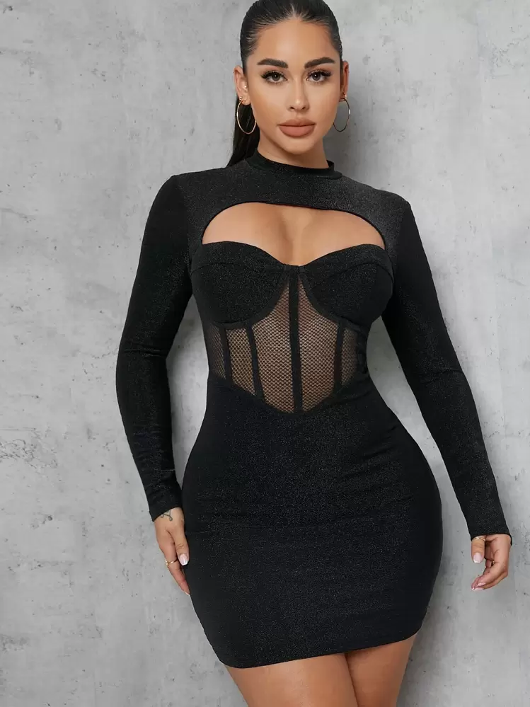 bustier mesh dress Black Bustier Mesh Lace Tiered Midi Dress