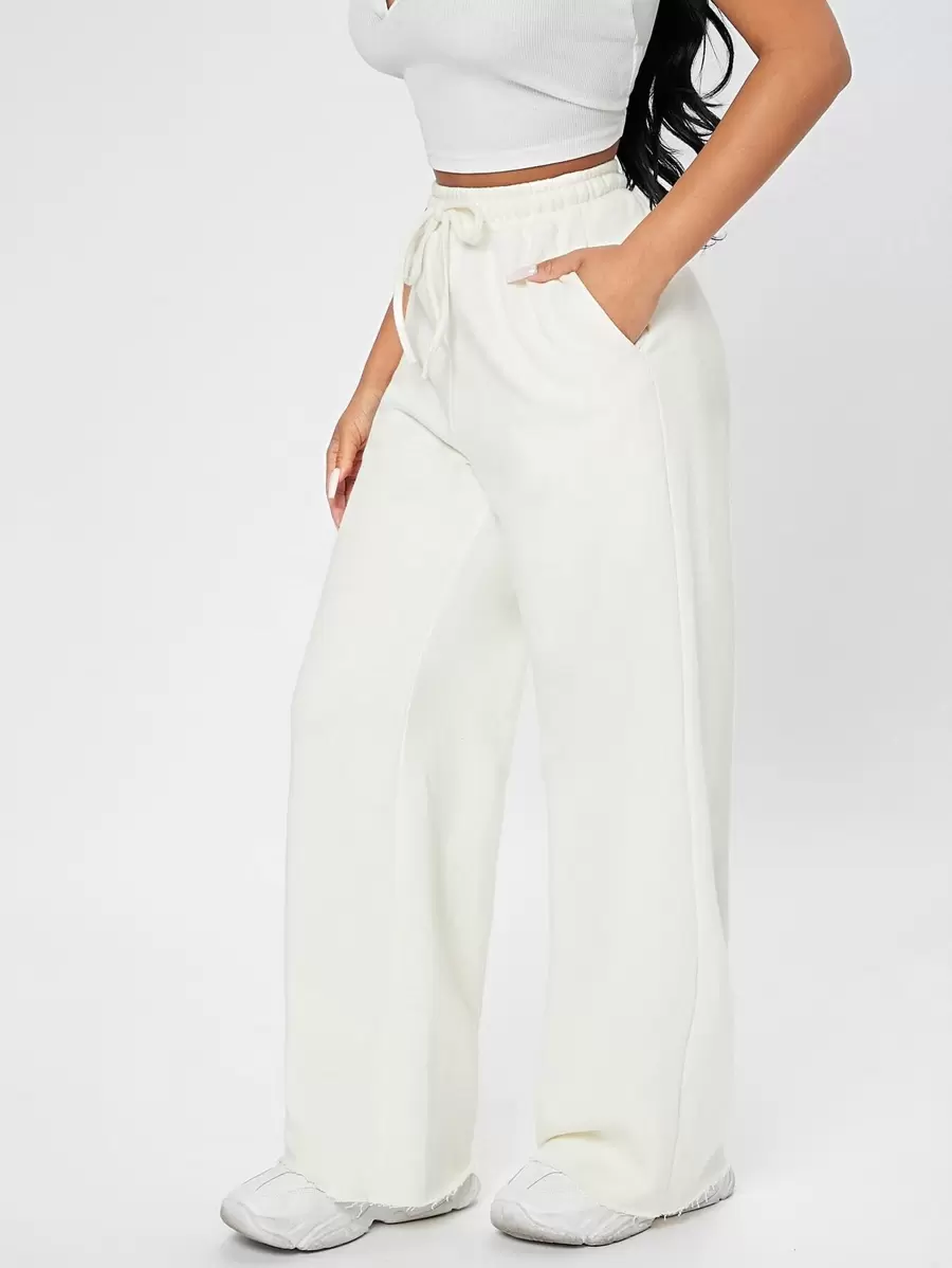 Quần nỉ mùa xuân cạp chun có túi xéo Pantalona Branca Quần dài trắng>Quần ống rộng quần ống rộng quần oversize - Màu be - Xem 1