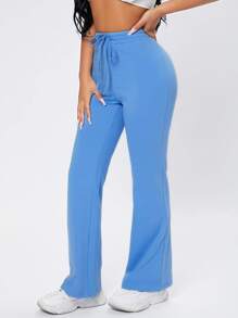 SHEIN PETITE Quần thể thao nữ Dây kéo màu trơn - Màu xanh lam - Xem 1