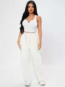 Quần nỉ mùa xuân cạp chun có túi xéo Pantalona Branca Quần dài trắng>Quần ống rộng quần ống rộng quần oversize - Màu be - Xem 4