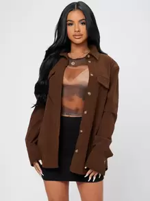 SHEIN PETITE 高腰铅笔紧身黑色半身裙 - 黑色 - 查看 3