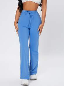 SHEIN PETITE Quần thể thao nữ Dây kéo màu trơn - Màu xanh lam - Xem 5