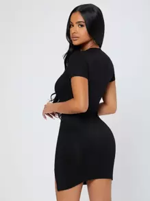 SHEIN PETITE Đầm Chia màu trơn Gợi cảm - màu đen - Xem 2