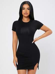 SHEIN PETITE Đầm Chia màu trơn Gợi cảm - màu đen - Xem 6