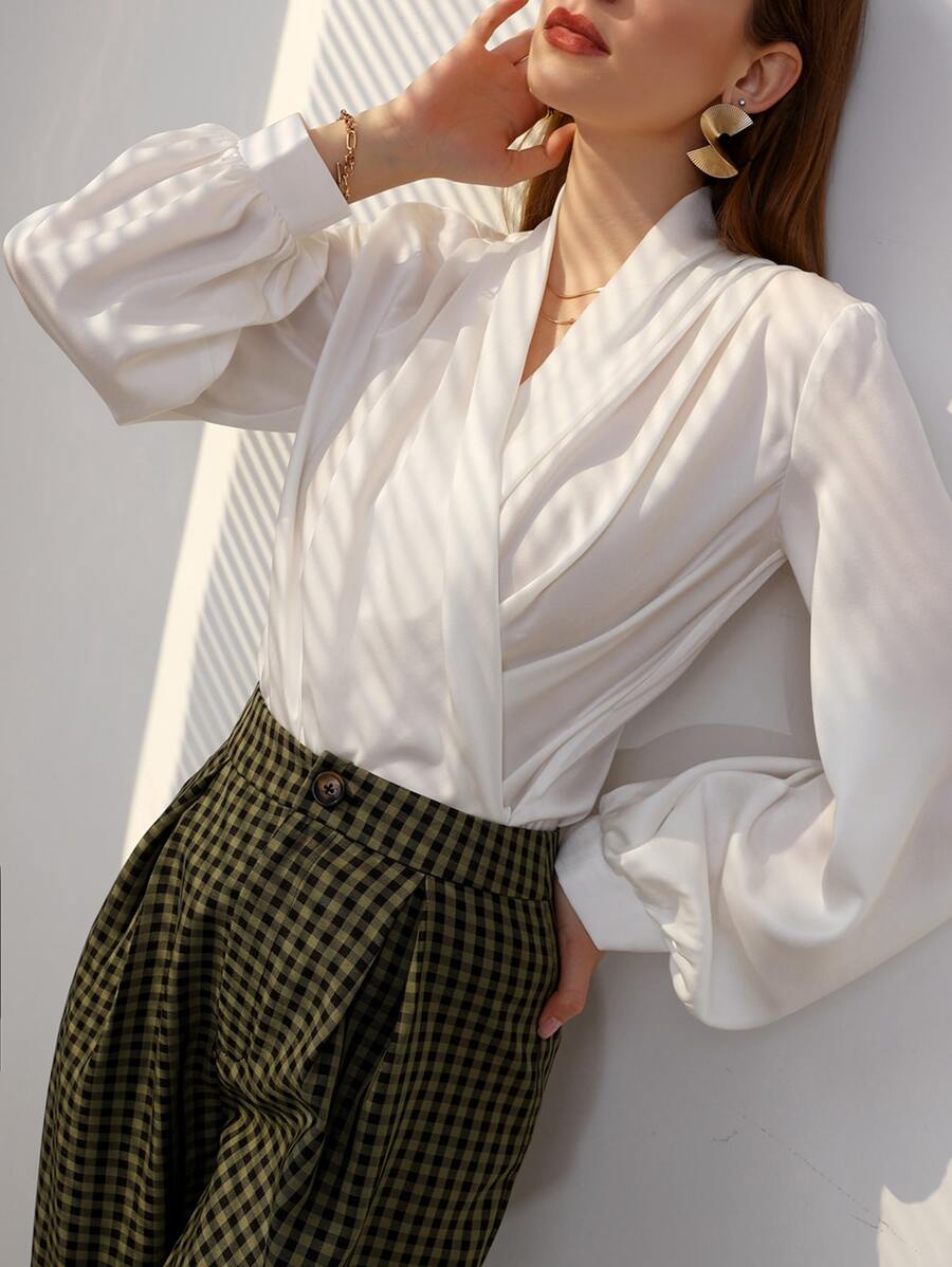 Modelyn Áo sơ mi nữ Trọn gói màu trơn Hấp dẫn - trắng - Xem 1