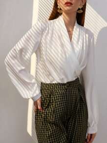 Modelyn Áo sơ mi nữ Trọn gói màu trơn Hấp dẫn - trắng - Xem 3