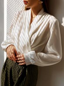 Modelyn Áo sơ mi nữ Trọn gói màu trơn Hấp dẫn - trắng - Xem 5