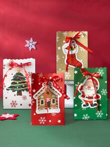 4 piezas Bolsa de regalo con patrón de Navidad - Multicolor - Ver 1