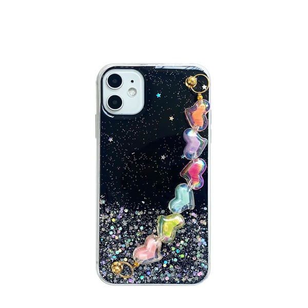 

Sequin Decor Phone Case With Heart Hand Strap, Black