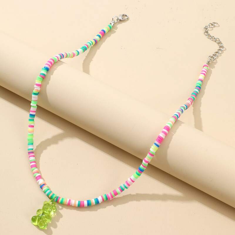 

Bear Decor Soft Clay Beaded Necklace, Green