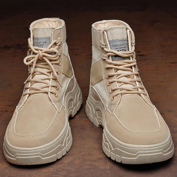 

Men Two Tone Lace-up Front Combat Boots, Khaki