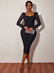 SHEIN SXY Đầm cắt màu trơn Hấp dẫn - màu đen - Xem 5