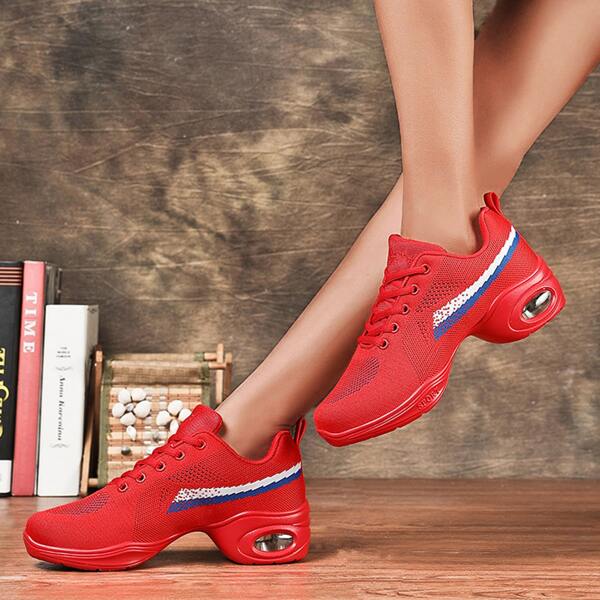 

Colorblock Knit Detail Lace-up Front Chunky Trainers, Red