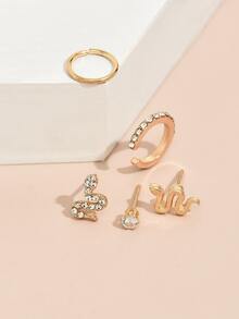 5 bông tai thiết kế rắn - Vàng - Xem 2